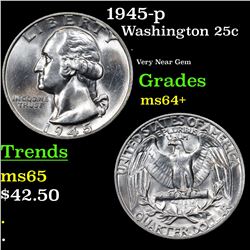 1945-p Washington Quarter 25c Grades Choice+ Unc