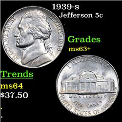 1939-s Jefferson Nickel 5c Grades Select+ Unc