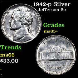 1942-p Silver Jefferson Nickel 5c Grades GEM+ Unc