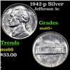 Image 1 : 1942-p Silver Jefferson Nickel 5c Grades GEM+ Unc