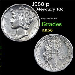 1938-p Mercury Dime 10c Grades Choice AU/BU Slider