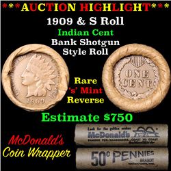 ***Auction Highlight*** Indian 1c Shotgun Roll, 1909 end, KEY date 's' mint other, Wow! (fc)