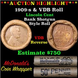 **Auction Highlight** Lincoln Wheat cent 1c orig roll, 1909-s one end,  VDB rev other end, WOW! 25 1