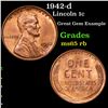 Image 1 : 1942-d Lincoln Cent 1c Grades GEM Unc RB