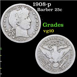 1908-p Barber Quarter 25c Grades vg+