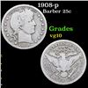 Image 1 : 1908-p Barber Quarter 25c Grades vg+