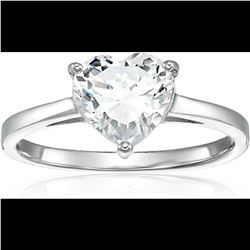 Sterling Silver Rohdium 8mm Heart Cut Soatire Engaement Ring Size 9