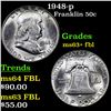 Image 1 : 1948-p Franklin Half Dollar 50c Grades Select Unc+ FBL