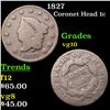 Image 1 : 1827 Coronet Head Large Cent 1c Grades vg+