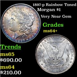 1897-p Rainbow Toned Morgan Dollar $1 Grades Choice+ Unc