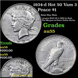 1934-d Hot 50 Vam 3 Peace Dollar $1 Grades Choice AU