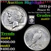 Image 1 : ***Auction Highlight*** 1921-p Peace Dollar $1 Graded Select+ Unc By USCG (fc)