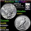 Image 1 : ***Auction Highlight*** 1934-p Peace Dollar $1 Graded GEM+ Unc By USCG (fc)