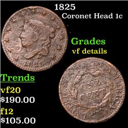 1825 Coronet Head Large Cent 1c Grades vf details