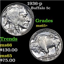 1936-p Buffalo Nickel 5c Grades GEM+ Unc