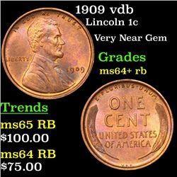 1909 vdb Lincoln Cent 1c Grades Choice+ Unc RB