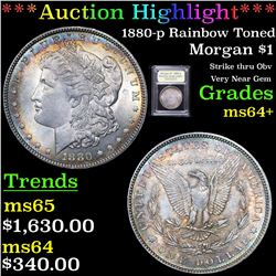 ***Auction Highlight*** 1880-p Rainbow Toned Morgan Dollar $1 Graded Choice+ Unc By USCG (fc)