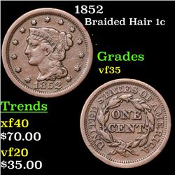1852 Braided Hair Large Cent 1c Grades vf++