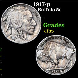 1917-p Buffalo Nickel 5c Grades vf++