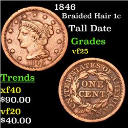 1846 Braided Hair Large Cent 1c Grades vf+