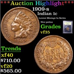 ***Auction Highlight*** 1909-s Indian Cent 1c Graded vf++ By USCG (fc)