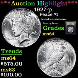 ***Auction Highlight*** 1927-p Peace Dollar $1 Graded Choice Unc By USCG (fc)