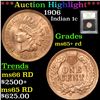 Image 1 : ***Auction Highlight*** 1906 Indian Cent 1c Graded Gem+ Unc RD By USCG (fc)