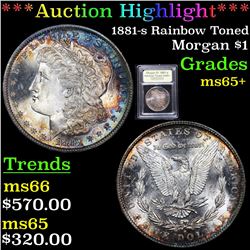***Auction Highlight*** 1881-s Rainbow Toned Morgan Dollar $1 Graded GEM+ Unc By USCG (fc)