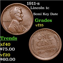 1911-s Lincoln Cent 1c Grades vf++