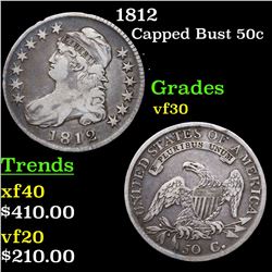 1812 Capped Bust Half Dollar 50c Grades vf++