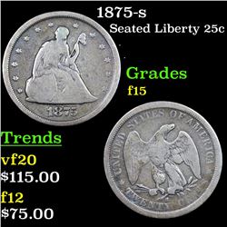 1875-s Seated Liberty Quarter 25c Grades f+