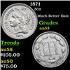 1871 Three Cent Copper Nickel 3cn Grades Select AU