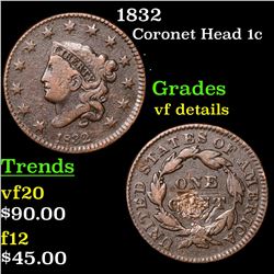 1832 Coronet Head Large Cent 1c Grades vf details