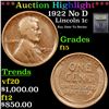 Image 1 : ***Auction Highlight*** 1922 no d Lincoln Cent 1c Graded vg+ By USCG (fc)