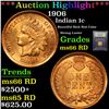 Image 1 : ***Auction Highlight*** 1906 Indian Cent 1c Graded GEM+ Unc RD By USCG (fc)