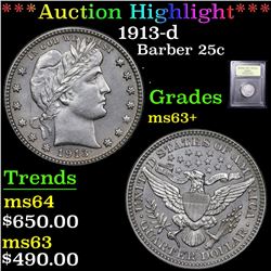 ***Auction Highlight*** 1913-d Barber Quarter 25c Graded Select+ Unc By USCG (fc)