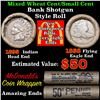 Image 1 : Mixed small cents 1c orig shotgun roll, 1858 Flying Eagle Cent, 1895 Indian Cent other end
