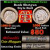 Image 1 : Mixed small cents 1c orig shotgun roll, 1920-d Wheat Cent, 1896 Indian Cent other end