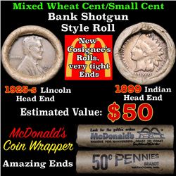 Mixed small cents 1c orig shotgun roll,1925-s Wheat Cent,1899 Indian Cent other end