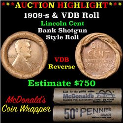 **Auction Highlight** Lincoln Wheat cent 1c orig roll, 1909-s one end,  VDB rev other end, WOW! (fc)