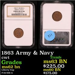 NGC 1863 Army & Navy Civil War Token 1c Graded ms62 bn By NGC