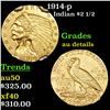 1914-p Gold Indian Quarter Eagle $2 1/2 Grades AU Details