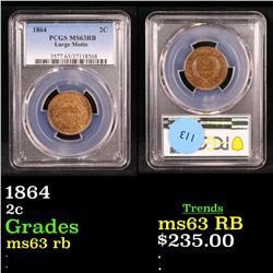 PCGS 1864 Two Cent Piece 2c Graded ms63 rb By PCGS
