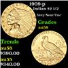 Image 1 : 1909-p Gold Indian Quarter Eagle $2 1/2 Grades Choice AU/BU Slider