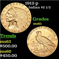 1912-p Gold Indian Quarter Eagle $2 1/2 Grades BU+