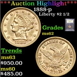 ***Auction Highlight*** 1888-p Gold Liberty Quarter Eagle $2 1/2 Graded Select Unc By USCG (fc)
