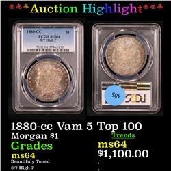***Auction Highlight*** PCGS 1880-cc Vam 5 Top 100 Morgan Dollar $1 Graded ms64 By PCGS (fc)