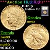 Image 1 : ***Auction Highlight*** 1915-p Gold Indian Eagle $10 Graded Select Unc By USCG (fc)