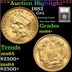 ***Auction Highlight*** 1882 G$3 3 Graded Choice+ Unc By USCG (fc)