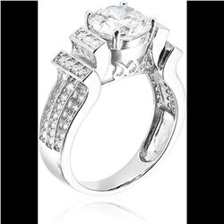 Sterling Silver Round Cut Tiered Pave Ring Size 6